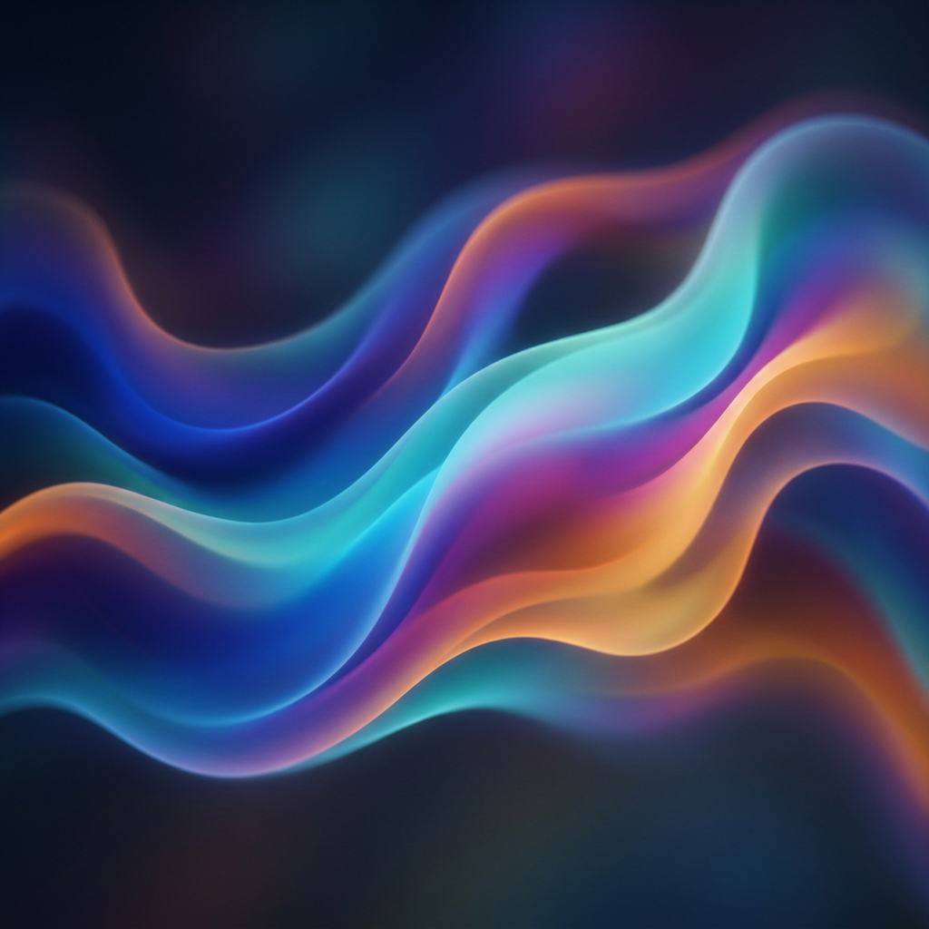 Abstract multicolored undulating waves in blue, purple, orange, and cyan tones